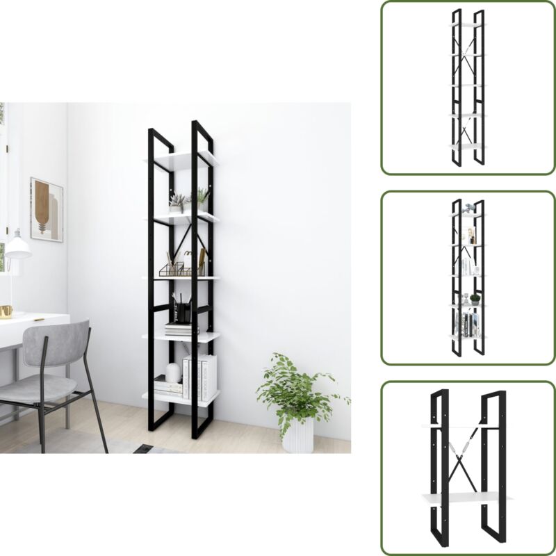 The Living Store Libreria A 5 Ripiani Bianca 40x30x175 Cm In Legno Multistrato - Libreria In Legno