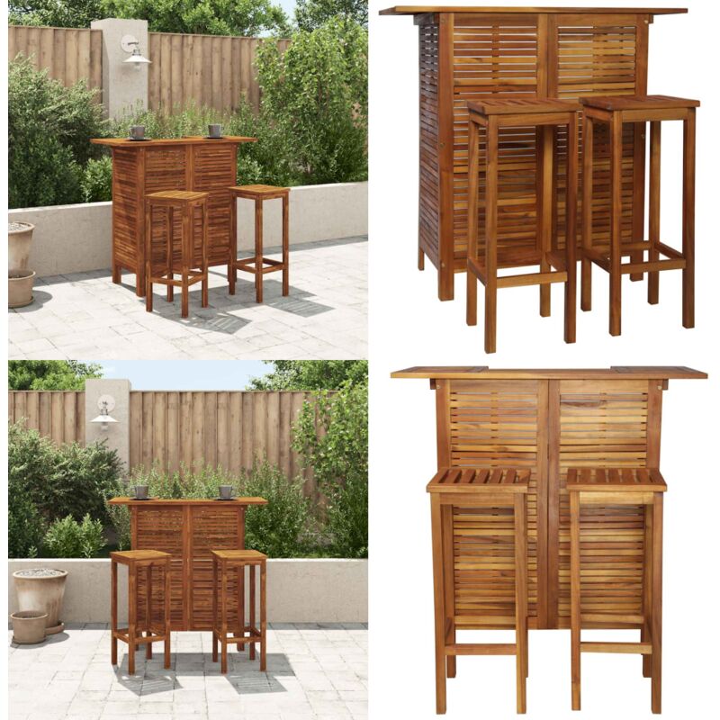 Set Tavolo E Sedia Da Bar 3 Pz In Legno Massello Di Acacia - Sedie Da Bar - Set Da Bar