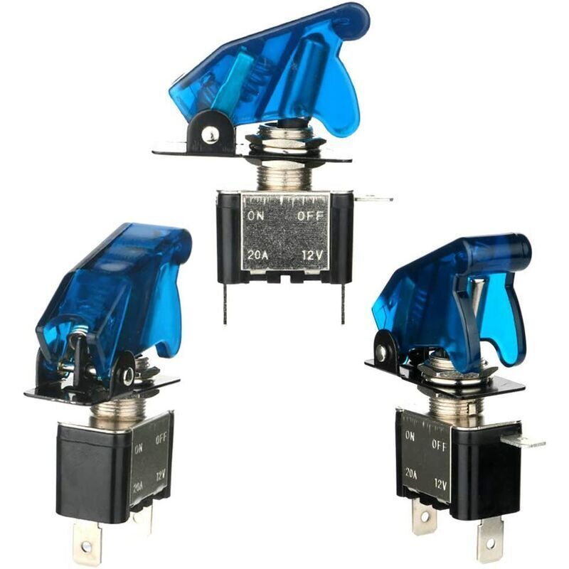 Br-life 3 Pezzi Dc12v-24v 20a Interruttore A Bilanciere Con Cappuccio Impermeabile + Led Blu, Interruttore A Levetta Spst In Metallo, On/off 2 Posizioni 3 Pin, Utilizzato Per Auto, Camion, B, De Debun