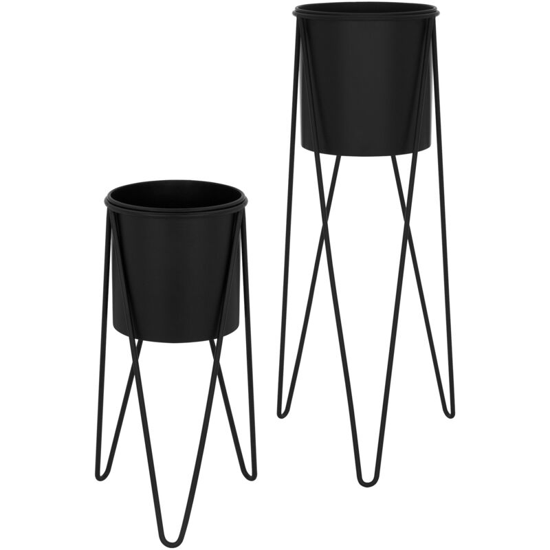 Set Di 2 Portafiori Nero 27x27x48,5 Cm 35,5x34x75 Cm In Acciaio Struttura In Metallo Porta Piante Porta Vasi Da Fiori 2 Pezzi Supporti Fioriera Decorazione Vasi Fiori Da Interno Esterno - Ml-design