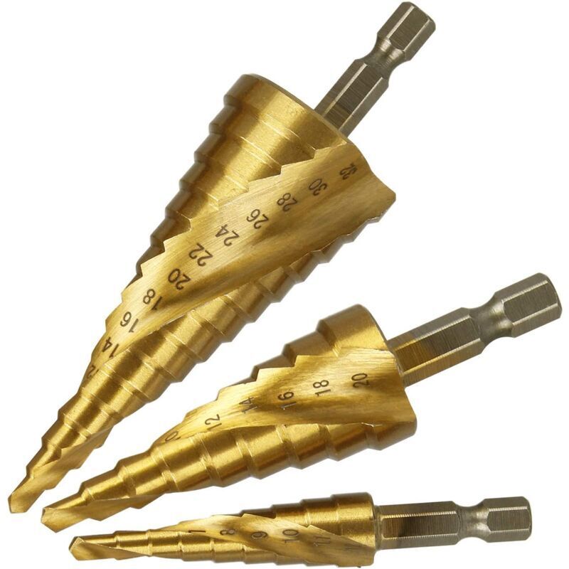 Set Di 3 Punte Per Trapano A Spirale Hss, Punte Per Trapano Coniche, Punte Per Trapano In Metallo, Set Di Utensili Da Taglio Per Metallo, Legno, Plastica Ecc. 4-12 Mm / 4-20 Mm / 4-32 Mm. Debuns