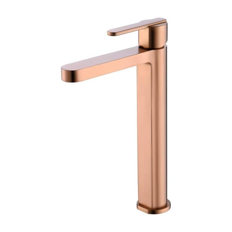Mice Collection - Rubinetto Monocomando Per Lavabo Con Bocca Alta - Rubinetto Da Bagno Per Lavelli Con Bocca Alta Per Acqua Calda/fredda Oro Rosa Spazzolato