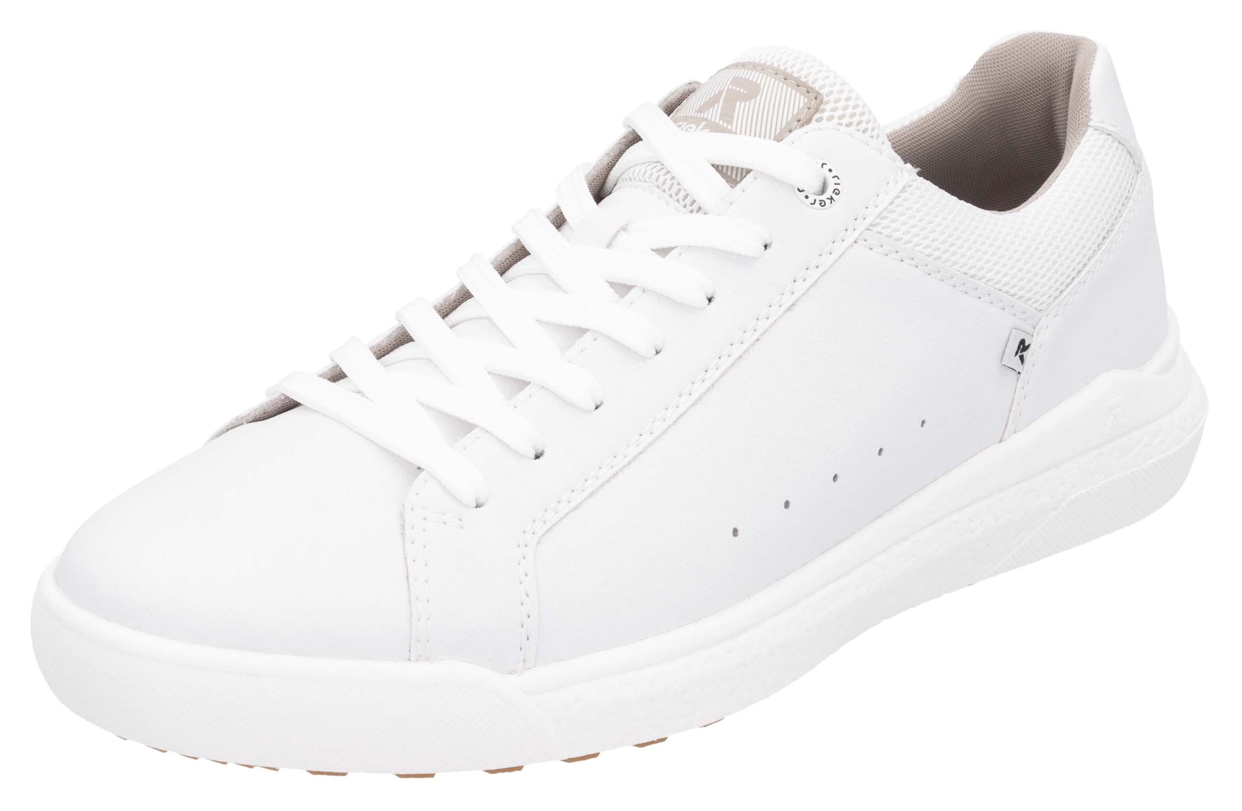 Sneaker RIEKER SPORT, Herren, Gr. 41, weiß, Leder, Textil, Schuhe Sneaker, Freizeitschuh, Halbschuh, Schnürschuh mit gepolstertem Schaftrand