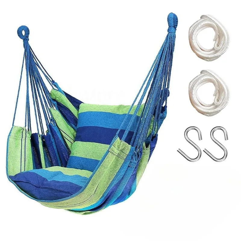 Hängesessel mit Seilzug, Robuster Outdoor-Hängesessel aus Geflecht, Hängender Hängesessel mit Zwei Kissen
