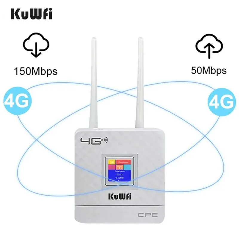KuWFi Entsperrter 4G LTE WLAN-Router mit SIM-Kartensteckplatz, 150Mbps CPE-Modem, Externe Antennen Image