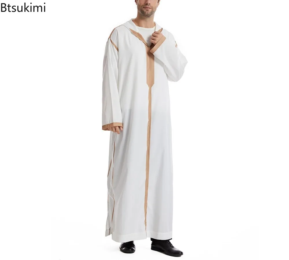 Neue Herren Muslim Abaya Dubai Saudi Langes Kleid Eid Kapuzen-Freizeitgewand Herren Jubba Thobe Islamische Kleidung Marokkanischer Kaftan Arabisches Gewand Image