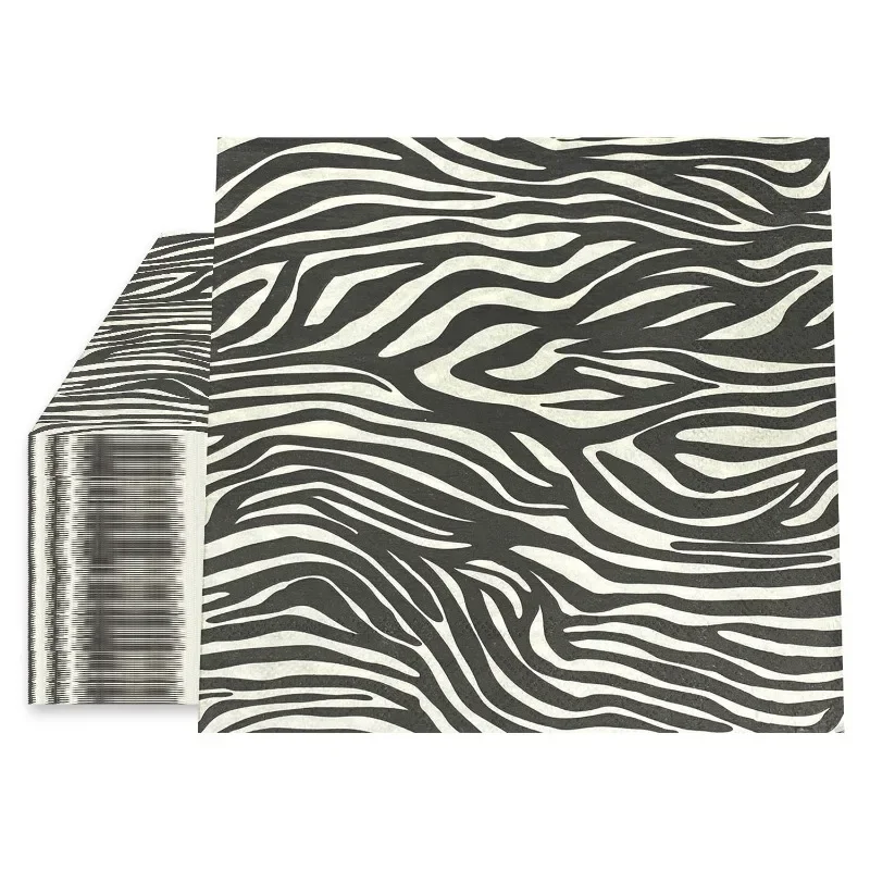 20 stücke 33 cm 2-lagige Neue Schwarz und Weiß Leopardenmuster Lebensmittelqualität Gedruckt Muster Party Seidenpapier Kommerziellen Großhandel Image