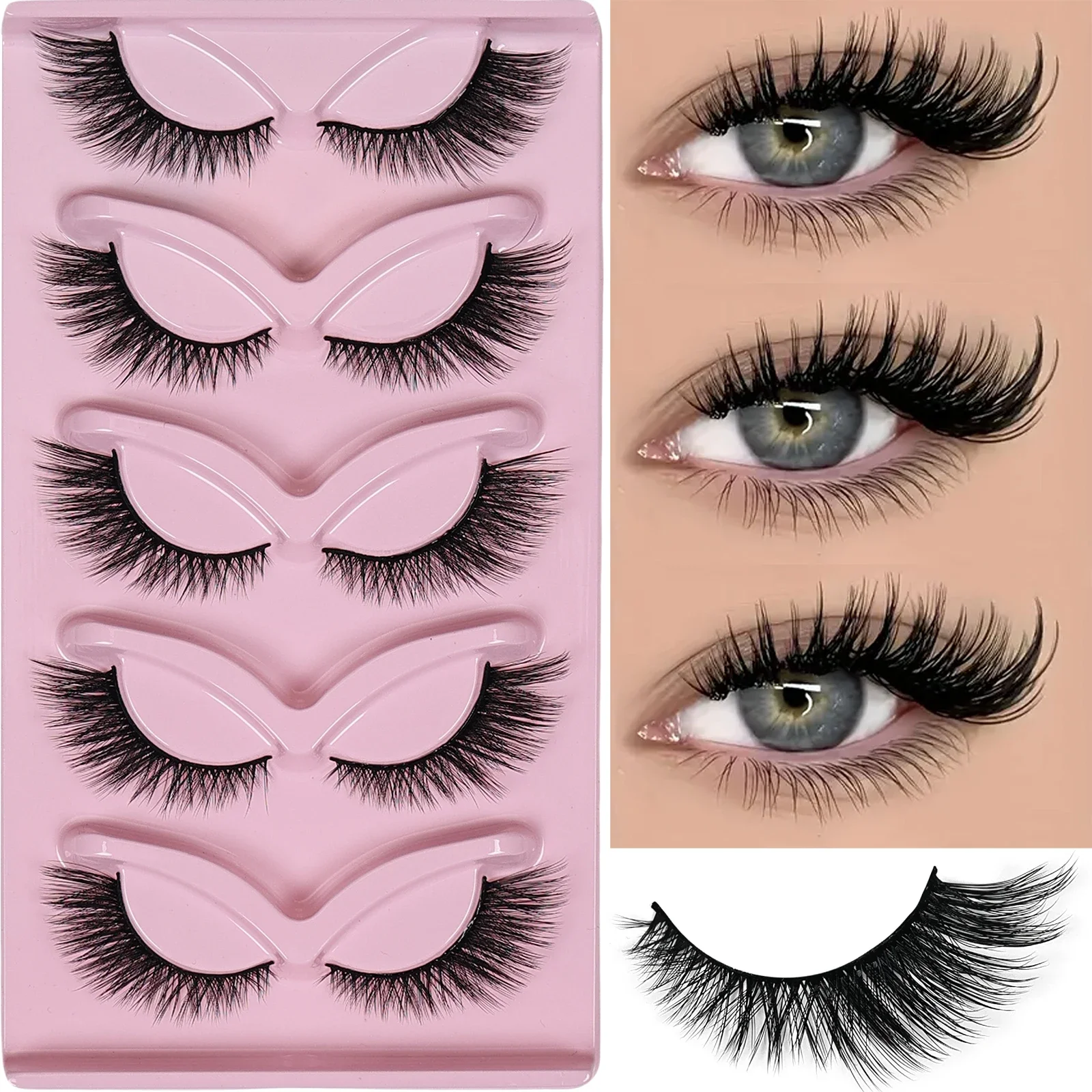 5 Paar Katzenaugen-Wimpern, dünne künstliche Wimpern, flauschige Katzenaugen-Wimpernverlängerungen, falsche Wimpern Image