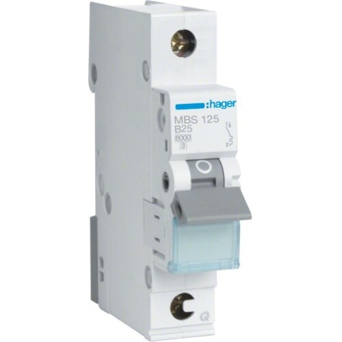 Hager Leitungsschutzschalter, AC, B, 25A, 1p, 415V, 1TE, 50Hz, Zusatzeinrichtungen möglich, IP2X, MBS125 Image