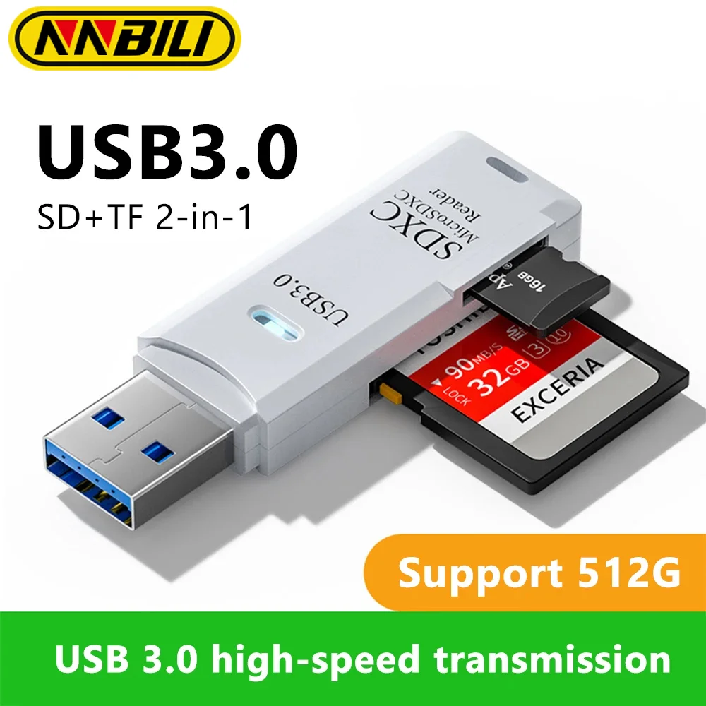 NNBILI 2 IN 1 Kartenleser USB 3.0 2.0 Micro SD TF-Karte Speicherleser Hochgeschwindigkeits-Multi-Karten-Schreiber Flash-Laufwerk Laptop-Zubehör Image