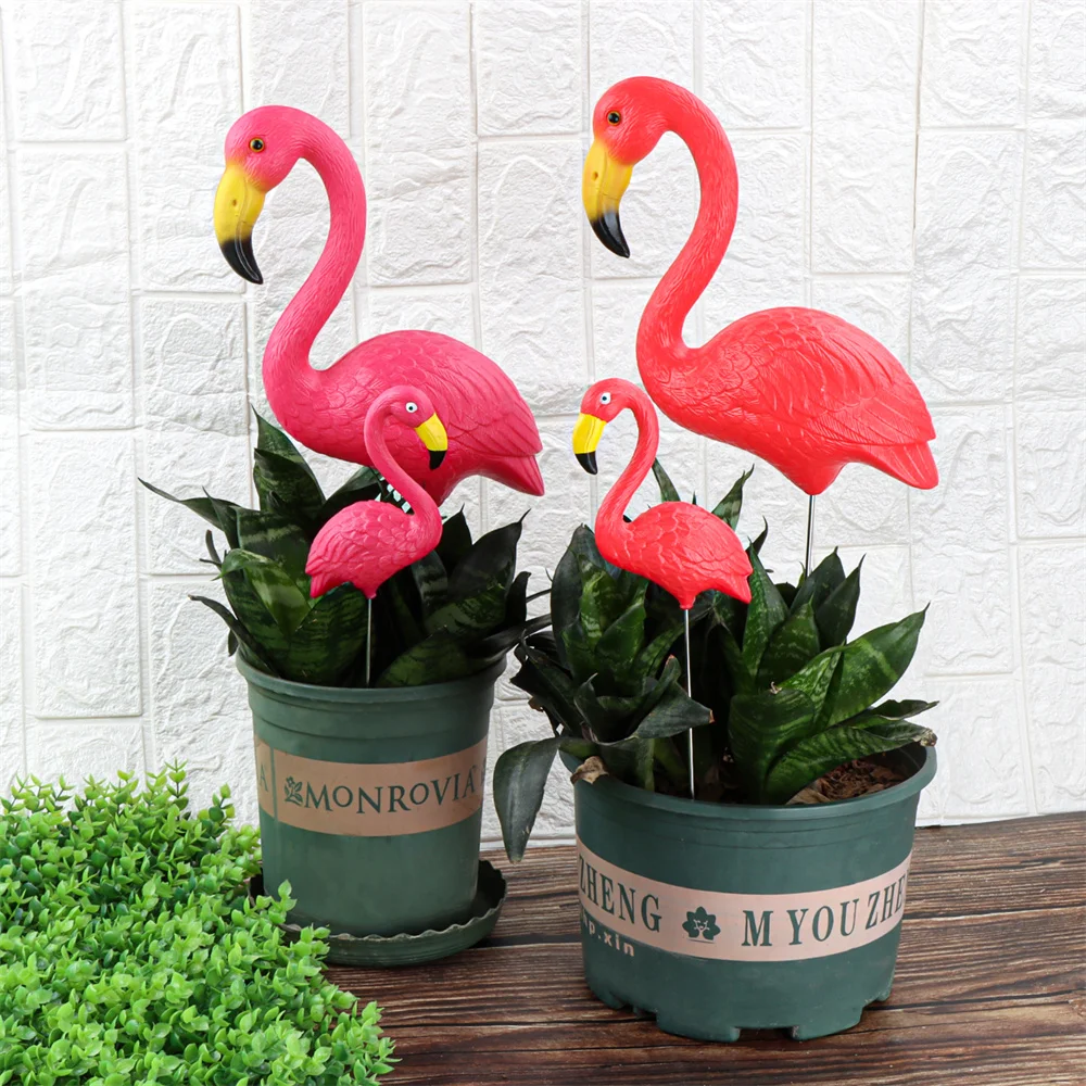 Mini Rosa Rot Kleine Kunststoff Flamingo Hof Dekoration Vogel Rasen Garten Pfahl Statue Figuren Ornament Blumentopf Pflanzer Image