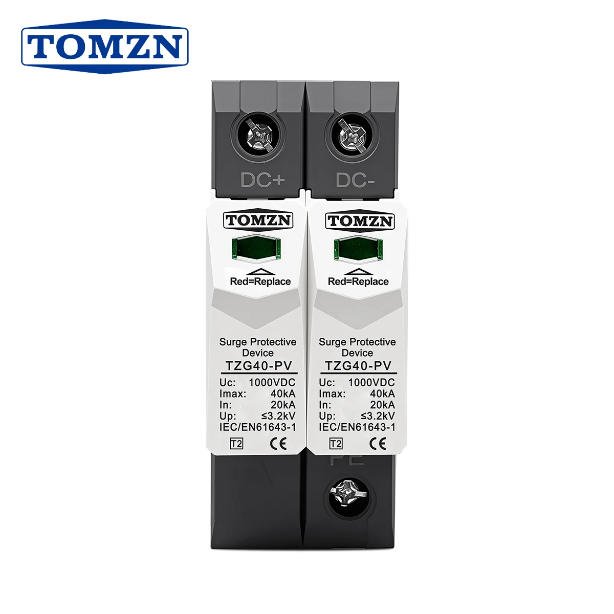 TOMZN DC SPD 2P 500V 600V 800V 1000V 20-40KA Su Guida Din Protezione solare esterna Dispositivo di protezione Protezione contro le sovratensioni Protezione contro le sovratensioni