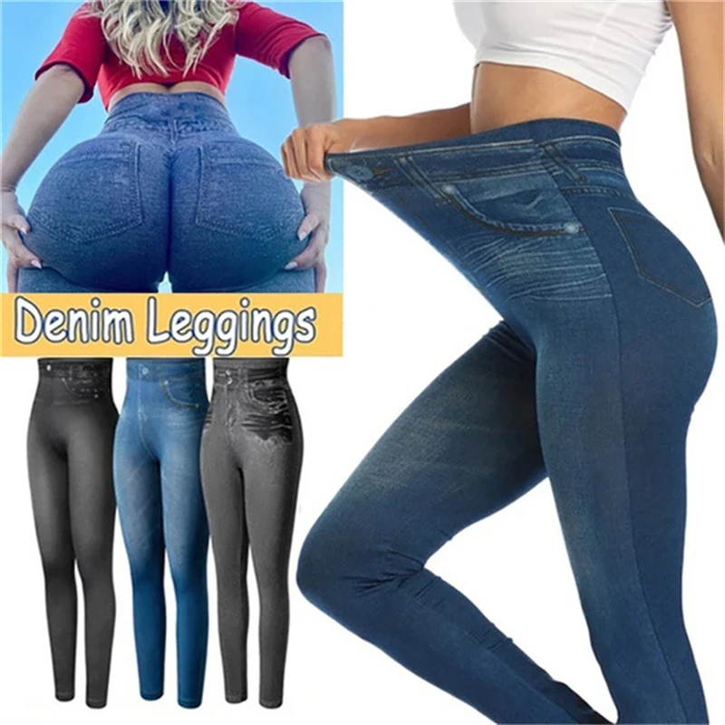 Ultra-Stretch-Denim-Leggings mit hoher Taille für Damen, schmale Passform, angehobenes Gesäß, enge Hose, bequeme dehnbare Leggings Image
