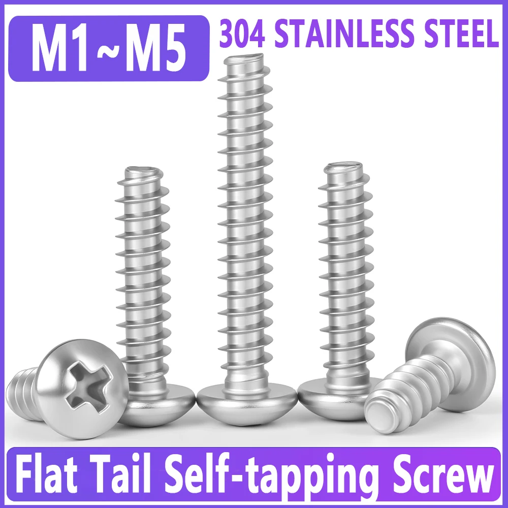 M1,2 M1,7 M2 M2,2 M2,5 M2,6 M3 M3,5 M4 M5 304 Edelstahl Kreuzschlitz Phillips Pan Rundkopf Selbstschneidende Schrauben mit flachem Ende Image