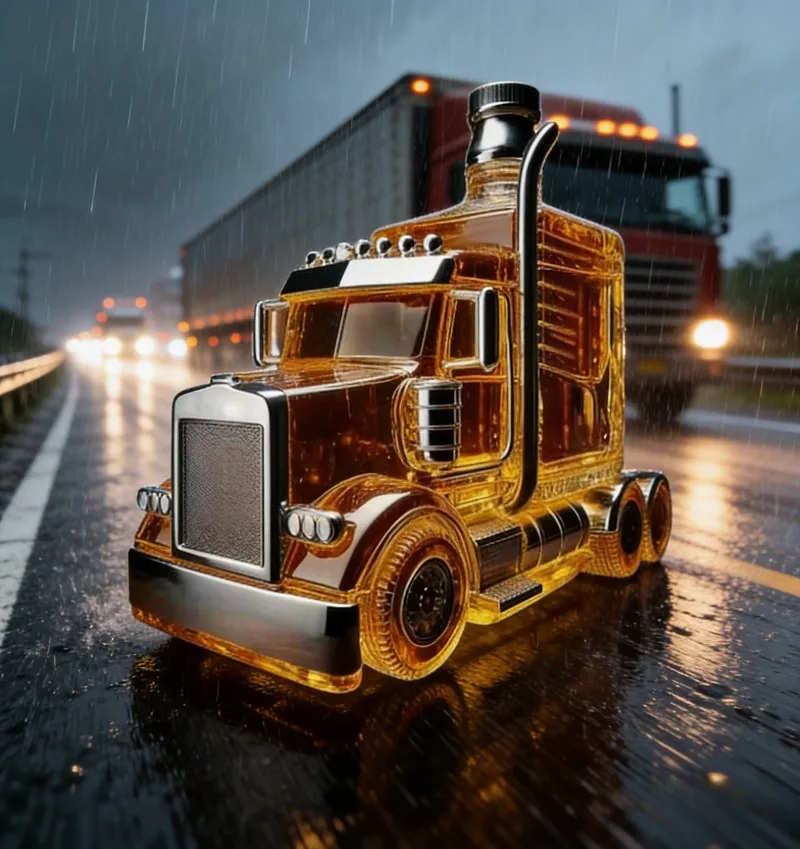 Neuartiger LKW-Whisky-Dekanter, 375ml Glasflasche für Trucker-Geschenke Image