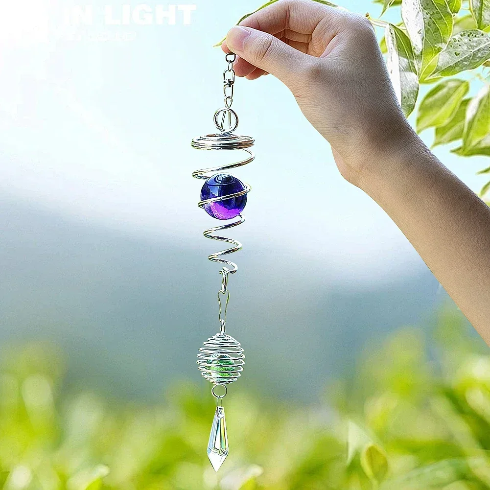 Blick Ball Wind Spinner Stabilisator Spirale Schwanz Visuelle Illusion Hängen Suncatcher Kristall Eiszapfen Perle Käfig Anhänger Garten Dekor Image