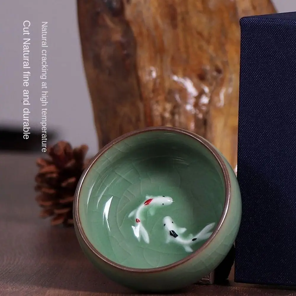 Crackle Golden Fish Celadon Porcelain Teacups Kungfu 60ml Longquan Tea Cup Bowl serviceable delicate Chinese tea cup Household