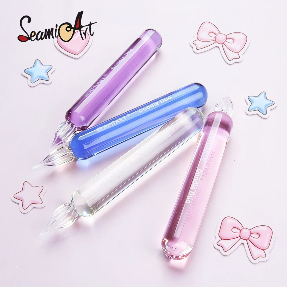 SeamiArt 1 Stück Kurzer Griff, schöner Glas-Tauchstift für Kalligrafie, Schüler, Schreibwaren, Geschenk für Kunstbedarf Image