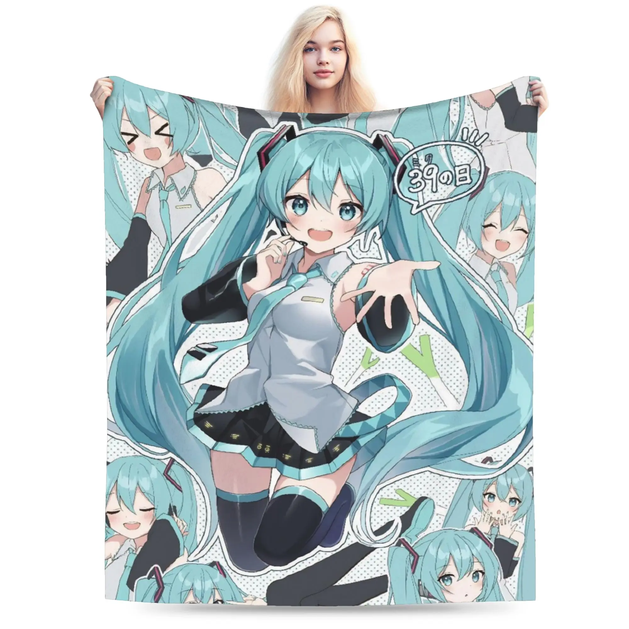 Hatsune Miku Anime-Decke, Fleece, bedruckt, multifunktional, warme Überwurfdecke für Zuhause, Reisen, Tagesdecke Image