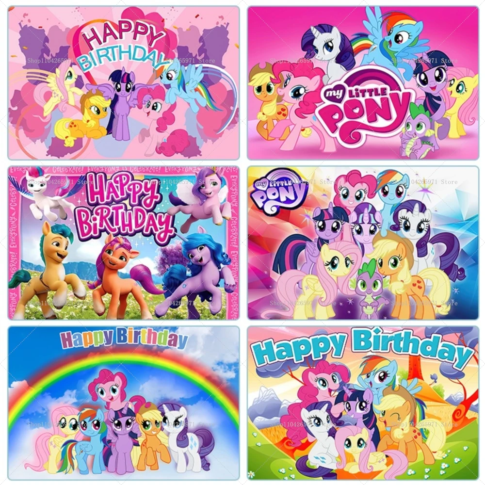 Cartoon Regenbogen Einhorn Hintergrund Kleines Pony Fantasy-Thema Kindergeburtstag Party Deko Baby Shower Foto Hintergrund Requisiten Zubehör Image