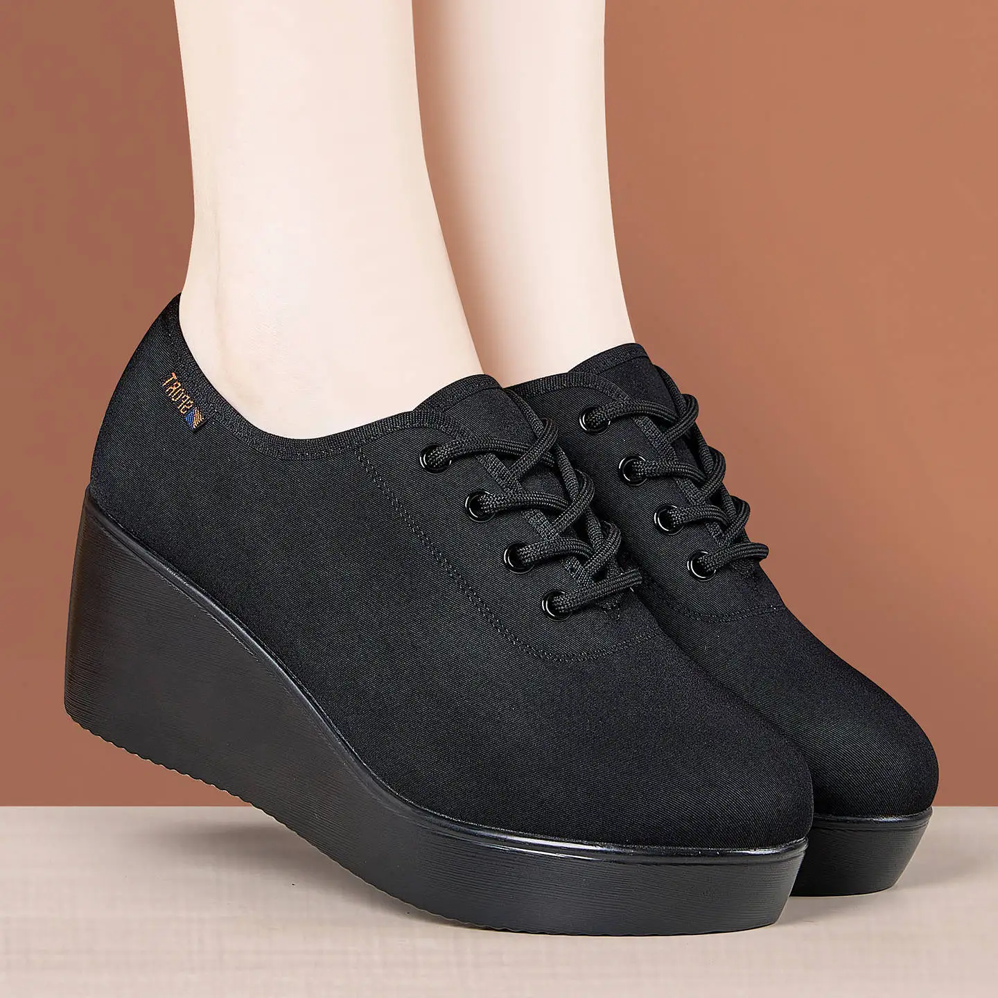 6 cm All Match Bequeme Dicke Plateau Wedges Schuhe Frühling 2026 Qualität Damen Deep Mouth Lace up Oxford Schuhe Mom Work Dance