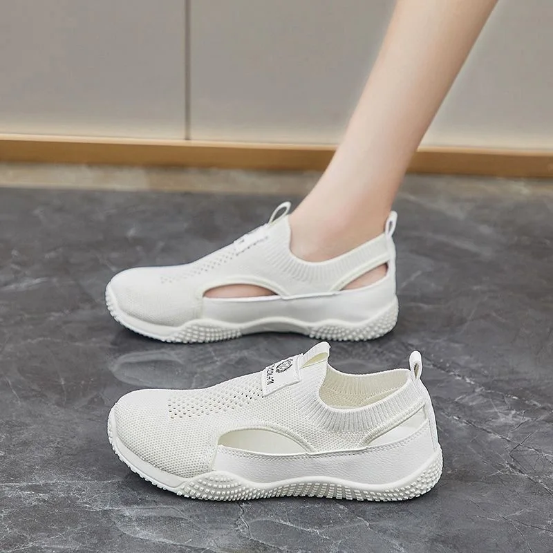 Damen Sommer Weiße Schuhe Koreanischer Stil Ins Mode Atmungsaktive Strick-Freizeitschuhe