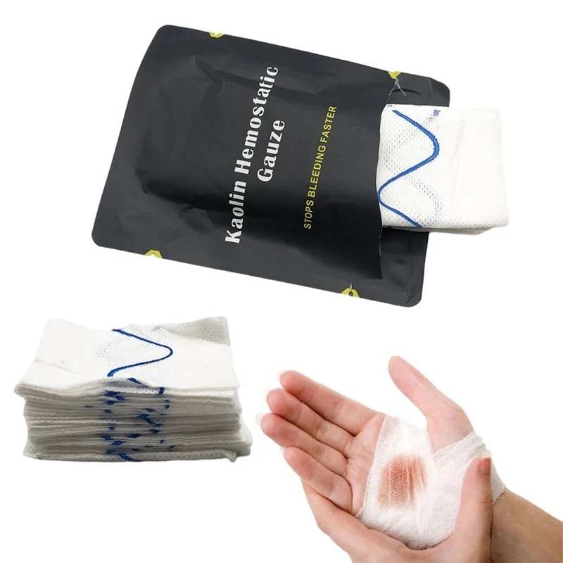 Hämostatische Kaolin-Gaze, Kampf, Notfall, Trauma, Z-gefaltet, löslich, für Ifak, taktisches Erste-Hilfe-Set für den Außenbereich, medizinischer Wundverband Image