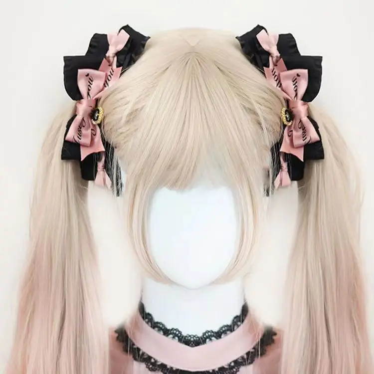 Lolita-Accessoires, schwarz-rosa Schleife, Haarspange, japanisch, süß, cool, handgefertigt, Haarschmuck, Kopfbedeckung, Anime-Accessoires