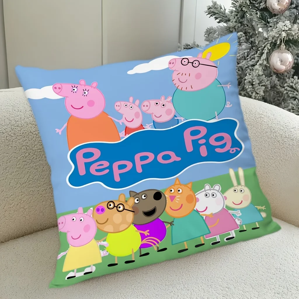 1 Stück Peppa Pig Kissenbezug mit Cartoon-Aufdruck, für Zuhause, Sofa, Wohnzimmer, Couch und Bett Image