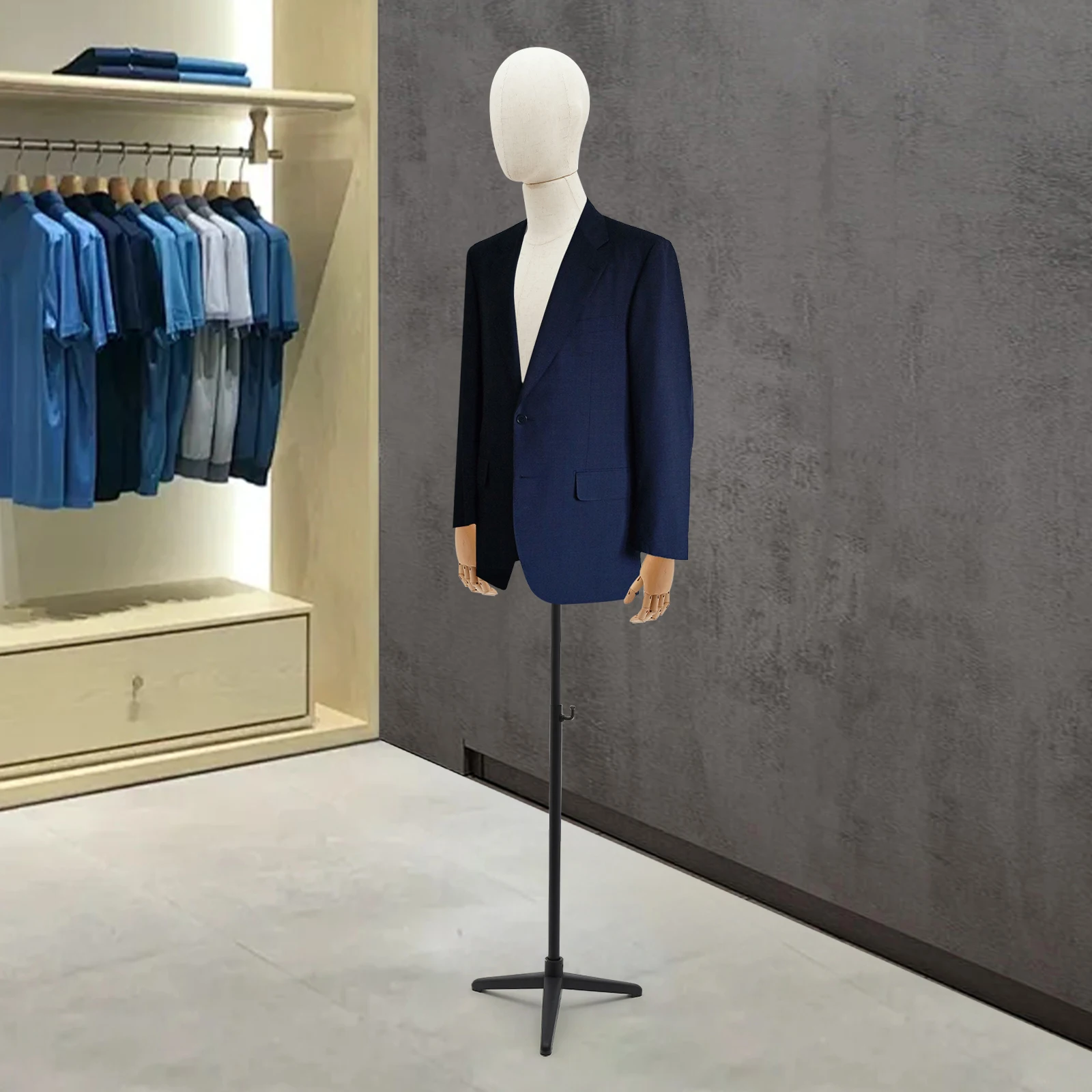 NEUE Männliche Schaufensterpuppe Oberkörper 53-76 Zoll Höhenverstellbar mit Standfuß Kleidungsmodell-Display für Bekleidungsgeschäfte, Schwarz Image