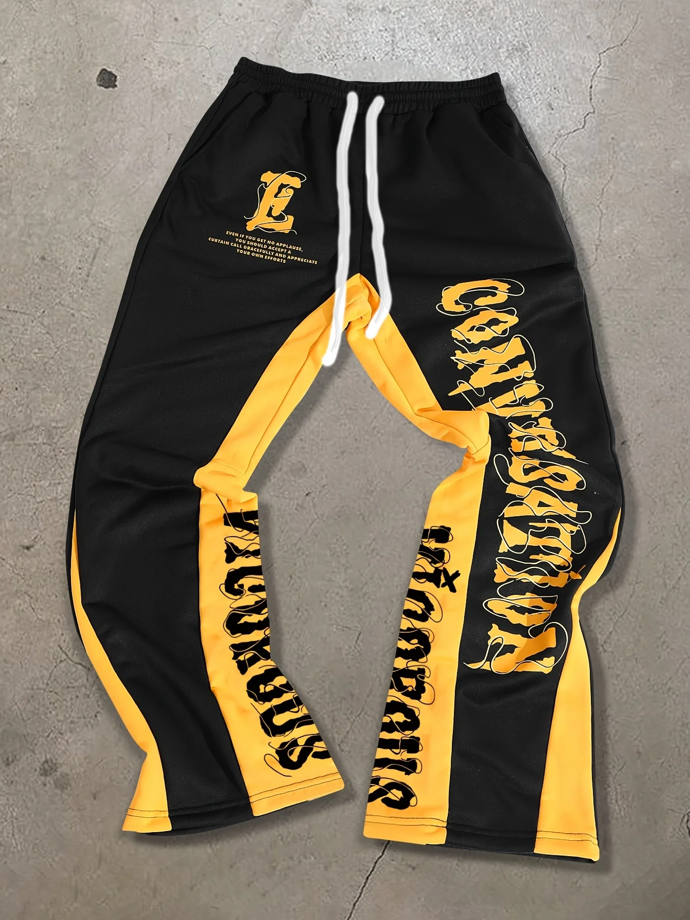 2026 Sommer Kinder Schnelltrocknende Lockere Hosen Schwarz Gelb Gothic Text Print Kordelzug Elastischer Bund Lässige Streetwear-Hosen
