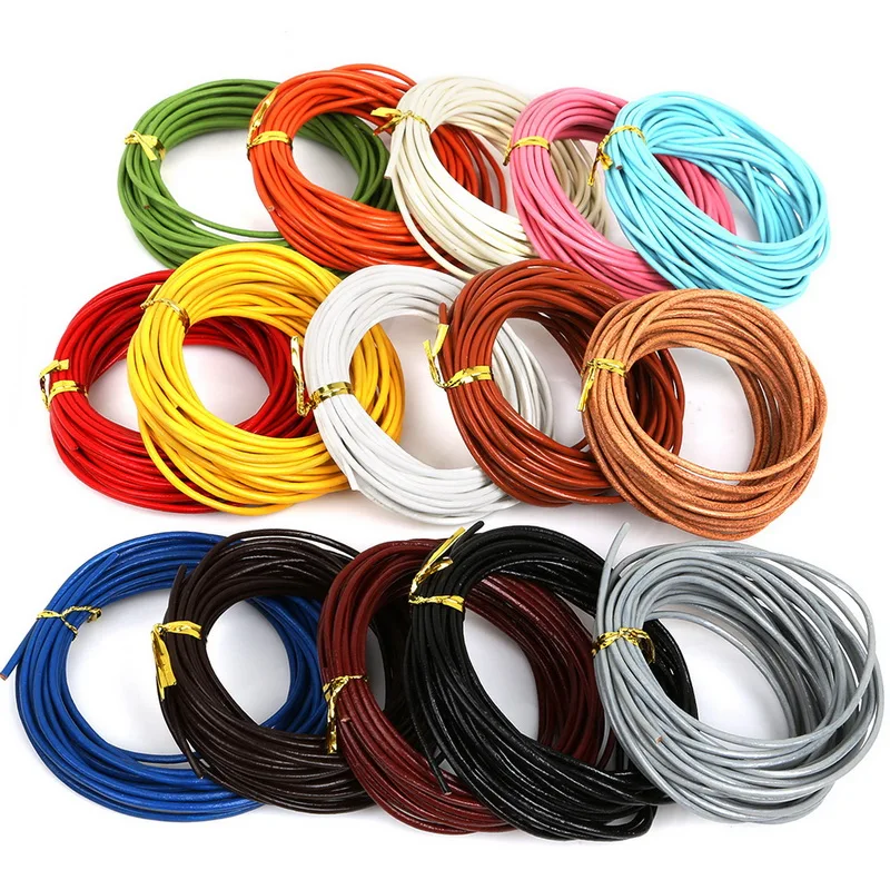 100 % echtes Lederband, 5 m Durchmesser, 2 mm, gemischte Farben, runde Schmuckseilschnur, DIY-Zubehör für Halskette, Armband, Schmuckzubehör Image