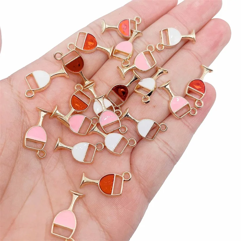 Peixin 20Pcs Nette Rote Wein Glas Emaille Legierung Charme Rot Weiß Rosa Ohrringe Anhänger Paar Armband DIY Schmuck Machen liefert Image