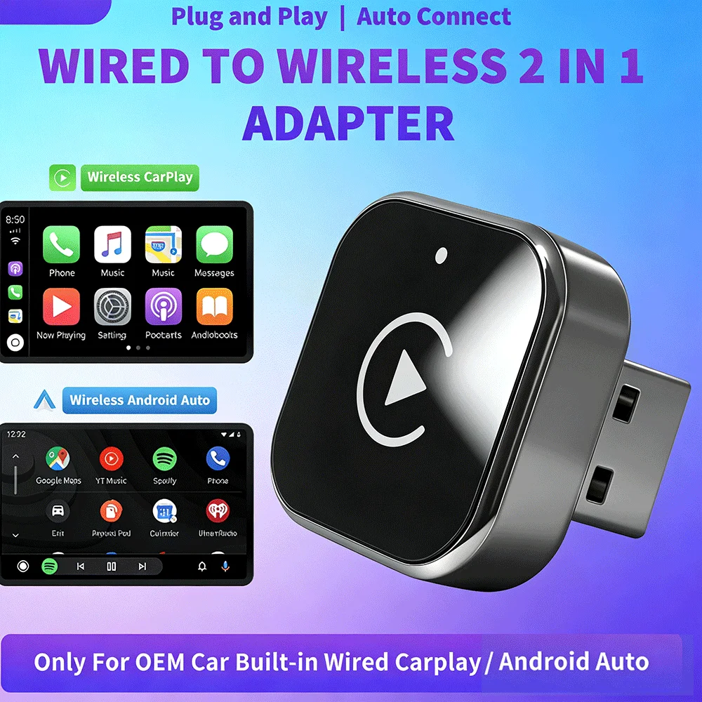 2026 Verbesserter Kabelloser CarPlay-Adapter - Schnelle Auto-Verbindung, Stabile Konnektivität, Mini-Format Plug & Play Adapter für iPhone & Android Image