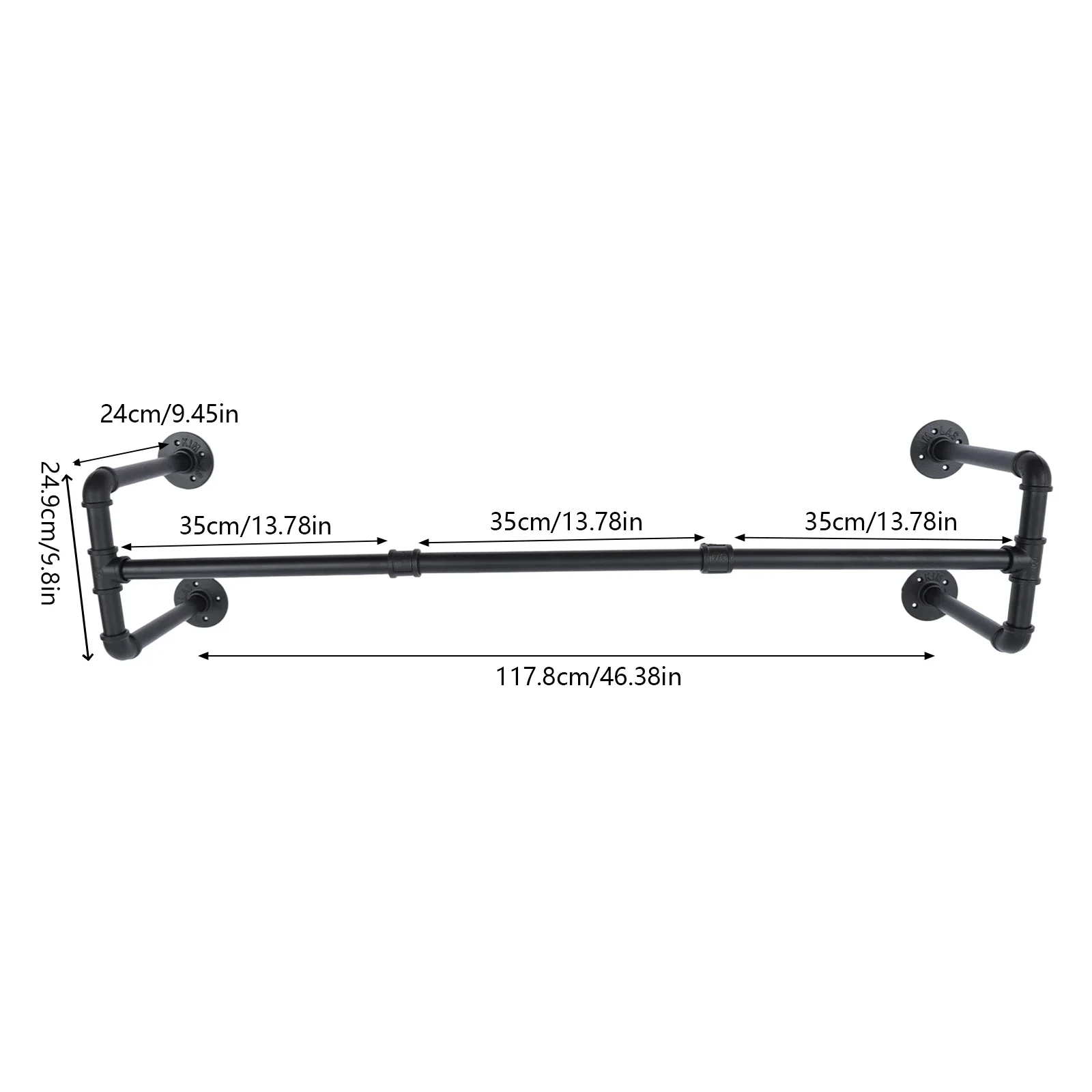 NEUESTE Kleiderstange, Industrielle Rohr-Kleiderstange zur Wandmontage, Wandmontierte Kleiderstange, Eisen-Industrierohr-Kleiderschrank, 35-40kg Schwarz