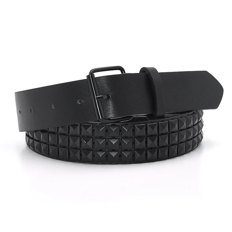 1 Stück Modischer Nietengürtel für Männer und Frauen, Nietenbesetzter Gürtel im Punk-Rock-Stil mit Dornschließe, Dropshipping, Schwarz Image