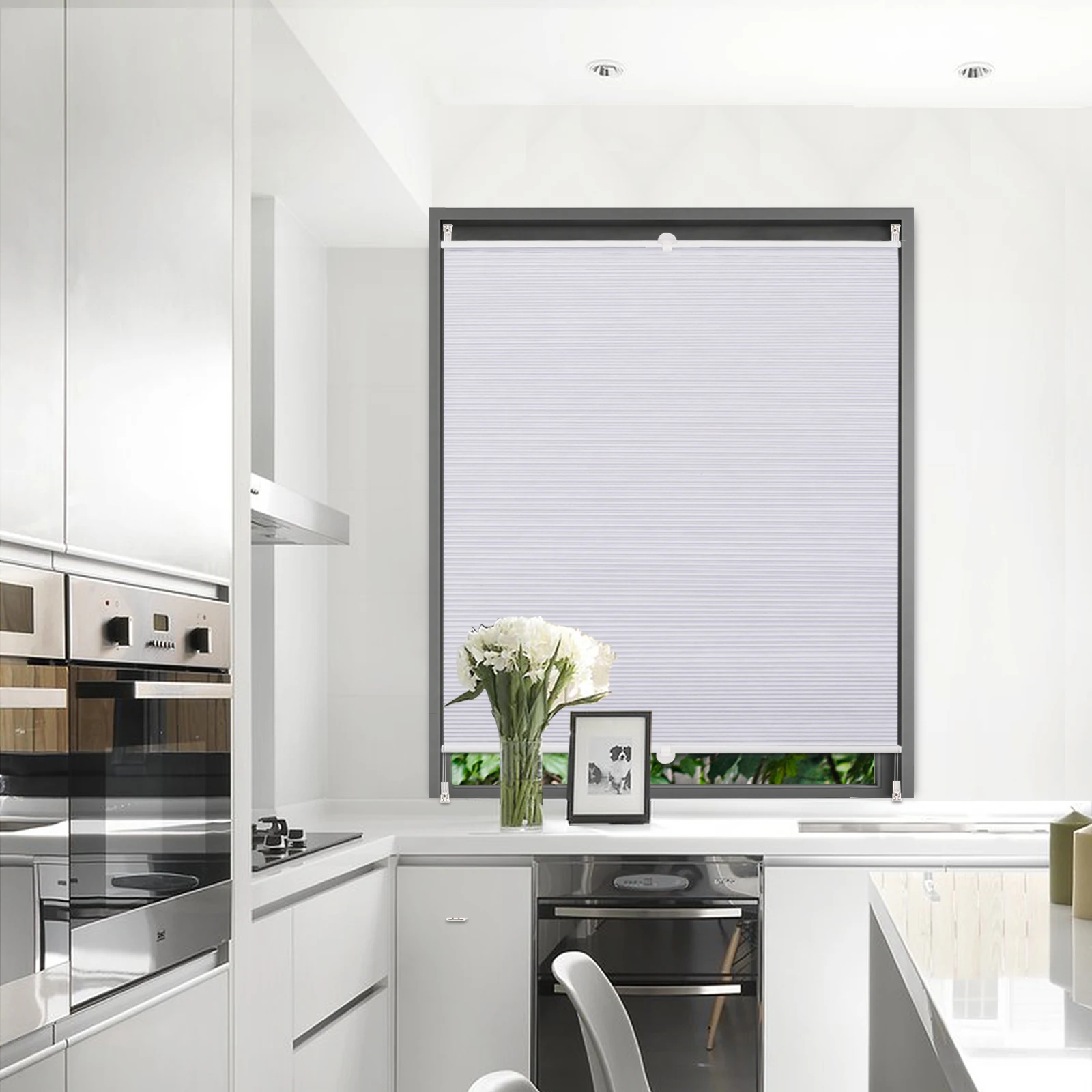 WOLTU Moderne Waben-Doppelplissee-Jalousie für Fenster und Türen ohne Bohren mit Klemmhalterungen, blickdicht, Sonnenschutz, Verdunkelung