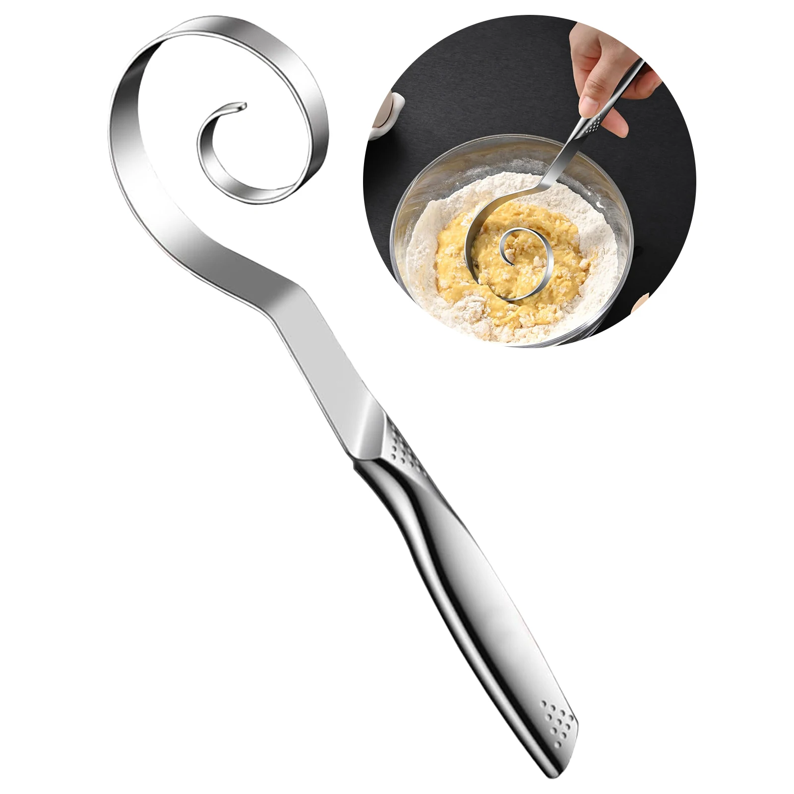 Dänischer Teigbesen aus Edelstahl, handgehaltener Brotmixer, Teigschaber, Loch, schnelles Rührwerkzeug, dänischer Teigbesen, Eierrührer Image