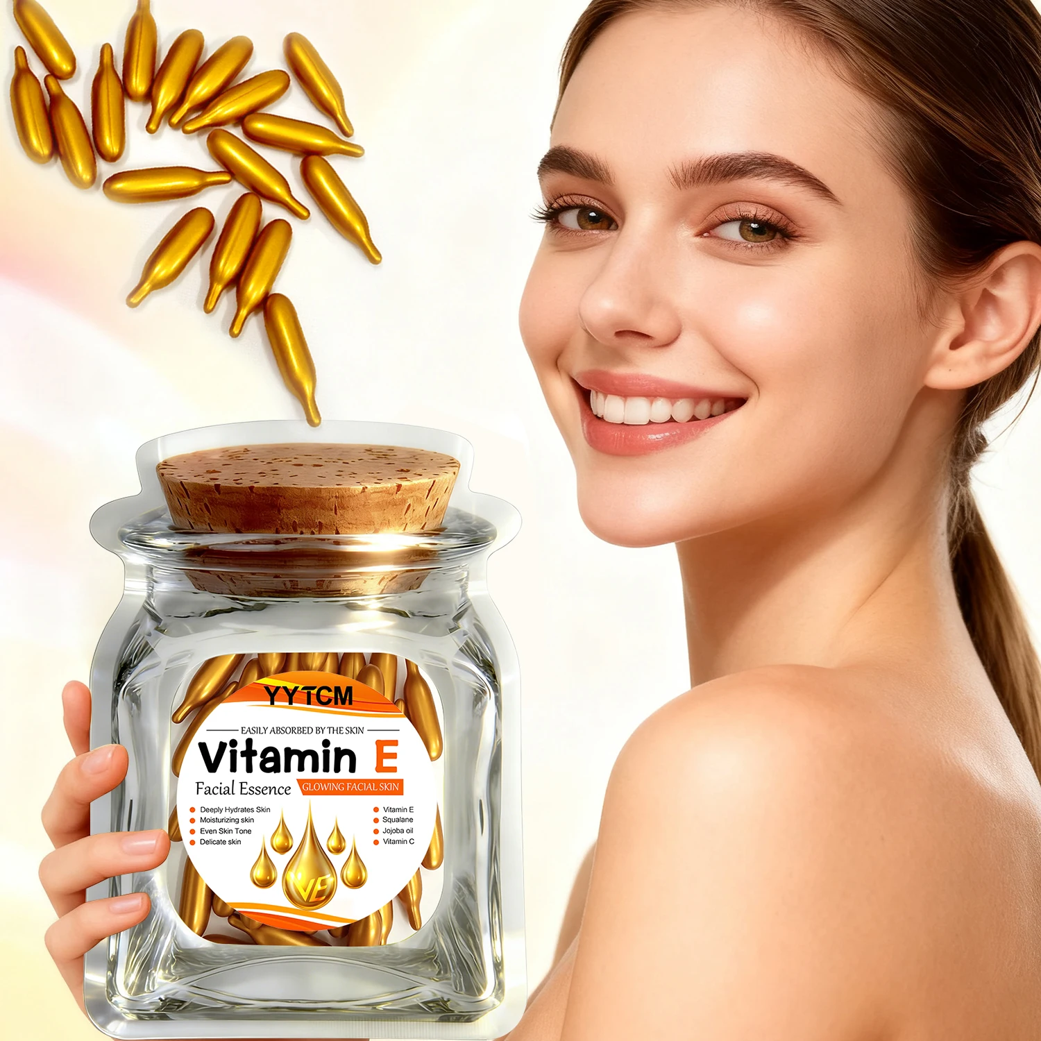 Vitamin E Tiefenwirksame Feuchtigkeitskapsel-Essenz – Hydratisiert und glättet die Haut. Formuliertes Squalan Vitamin 18/30/48/60/90/180 Kapseln Image