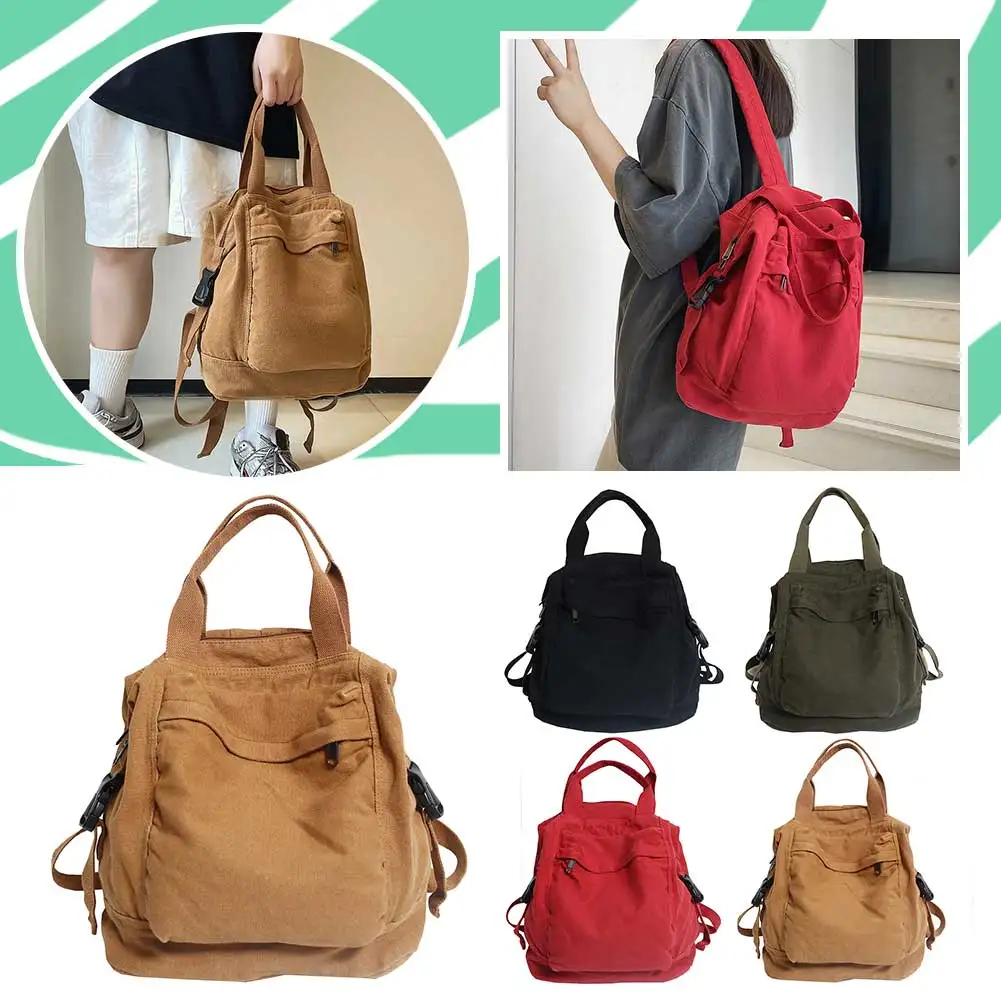 Canvas-Rucksack Vintage Pendler-Schultasche Einfarbiger Schulrucksack Ästhetischer Hippie Y2K Rucksack für Frauen und Mädchen