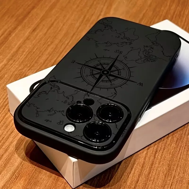 Handyhülle für iPhone 11 Hüllen iPhone 15 16 17 Pro Max 14 13 12 X XS XR Plus Air Kreatives Kompass-Muster Stoßfeste Weiche Schutzhülle
