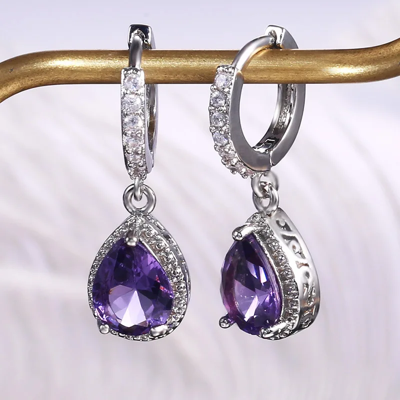 Neue Ankunft Weibliche Ohrringe 925 Silber Nadel Lila Edelstein Ohrringe Für Frauen Hochzeit Schmuck Freundin Geschenk Pendientes Image
