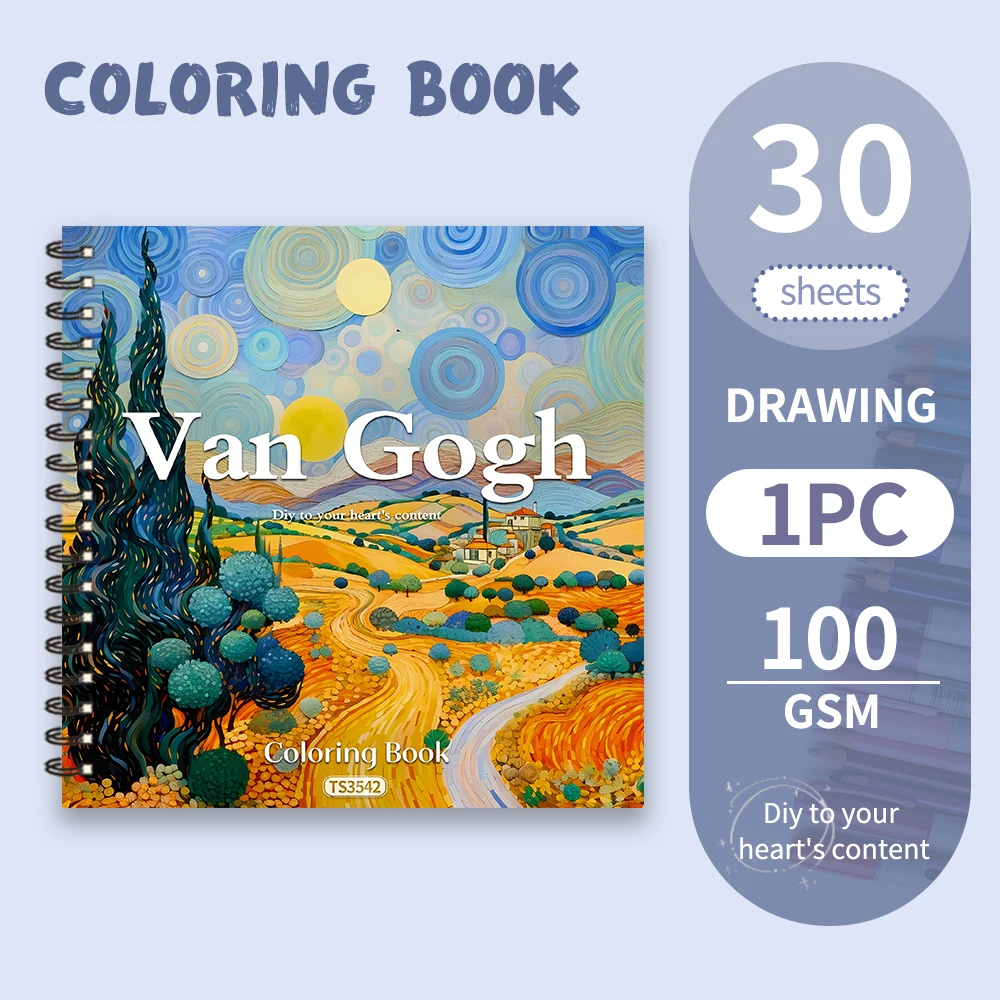 Van Gogh Malbuch – 30-Blatt-Malbuch für Erwachsene, 100 g/m2,8,3 x 8,3 Zoll, Zeichenbuch, Geburtstagsgeschenk, Weihnachtsfeier-Geschenk Image