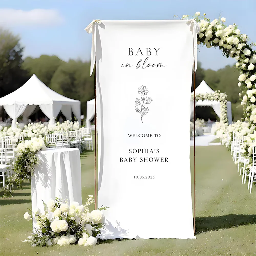 Striscione in Tessuto Personalizzato 'Baby In Bloom', Cartello di Benvenuto per Baby Shower, Decorazione per Festa di Rivelazione del Sesso, Annuncio di Gravidanza, Compleanno Bambini