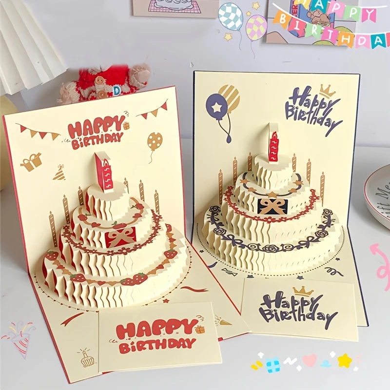 Alles Gute zum Geburtstagskarte, Weihnachtsgeschenkkarte, 3D-Geburtstagskuchen, Pop-Up-Gruß mit Umschlag, Weihnachts-Einladungskarten Image