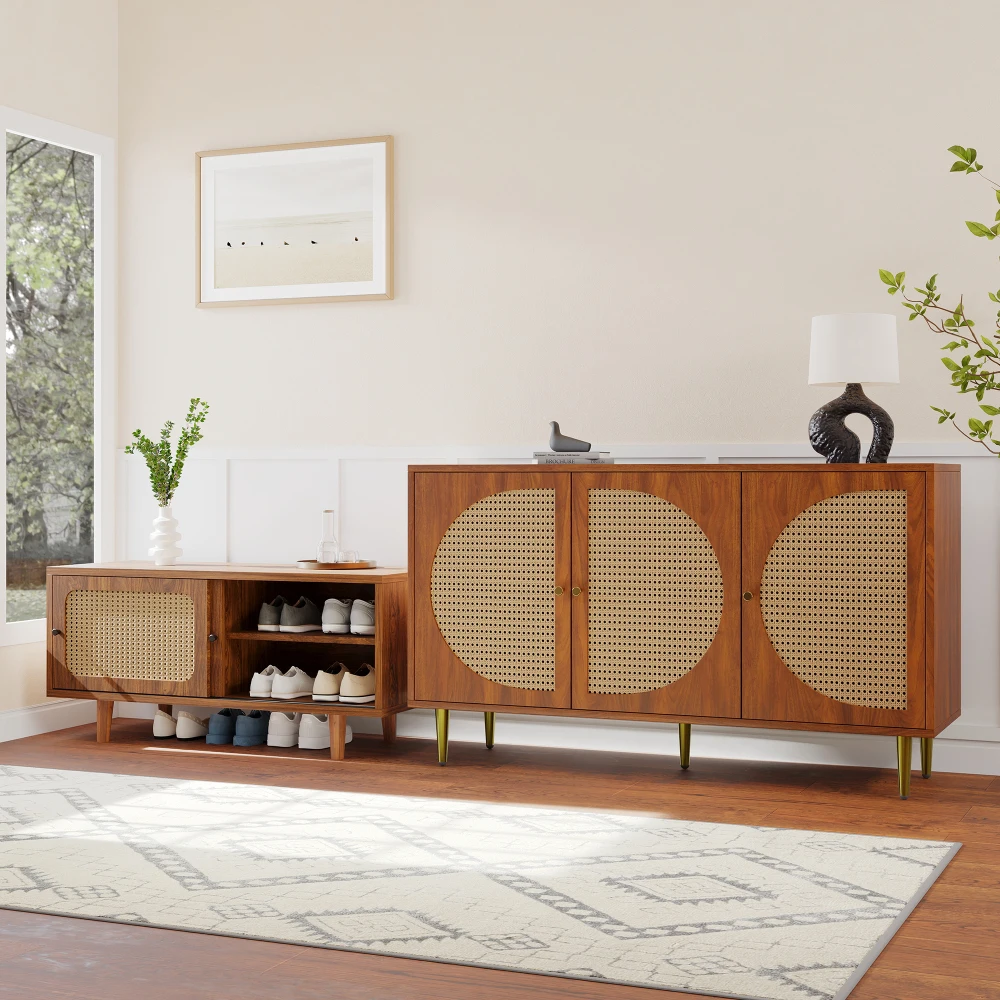 Multifunktionales Rattan-Sideboard-Set – Aufbewahrungsschrank-Kombination (Sideboard + Schuhschrank), platzsparende dekorative Möbel