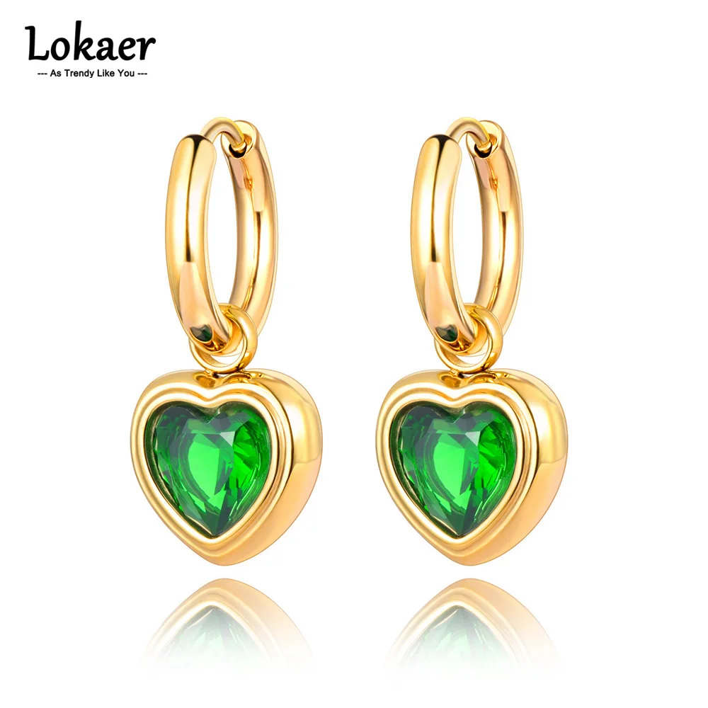 Lokaer Edelstahl-Herz-Ohrringe für Damen, Zirkonia-Schmuck, Ella E23066 Image