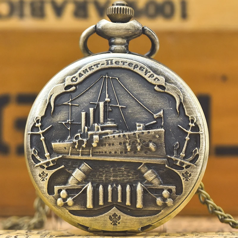 Retro-Charme, neutrale Mode, Steamship-Gravur, Quarz, Steampunk-Taschenuhr, Halskette, Anhänger, Geschenk für Herren und Damen Image