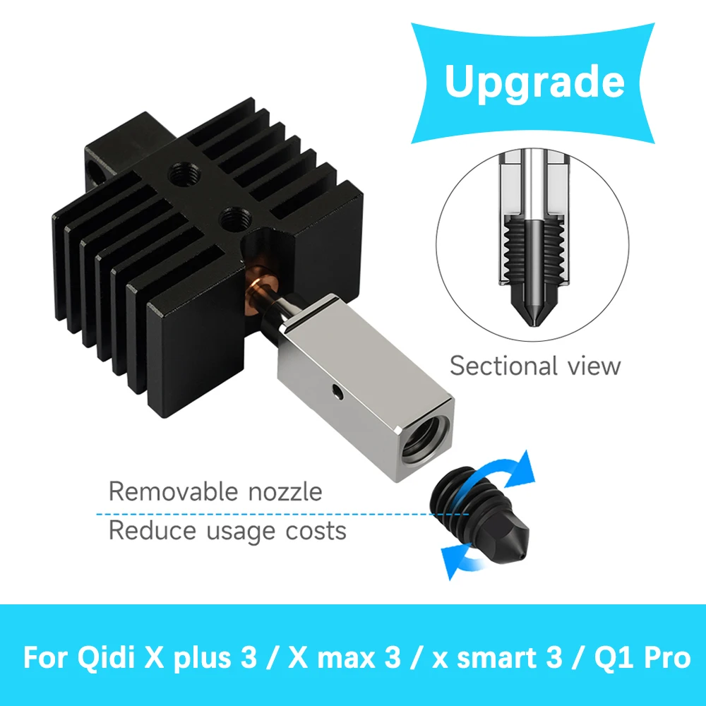 Upgrade Hotend für Qidi X plus 3/X max 3/x smart 3/Q1 Pro Druckkopf 24V 60W Hot End Kit Messingdüse aus gehärtetem Stahl Image