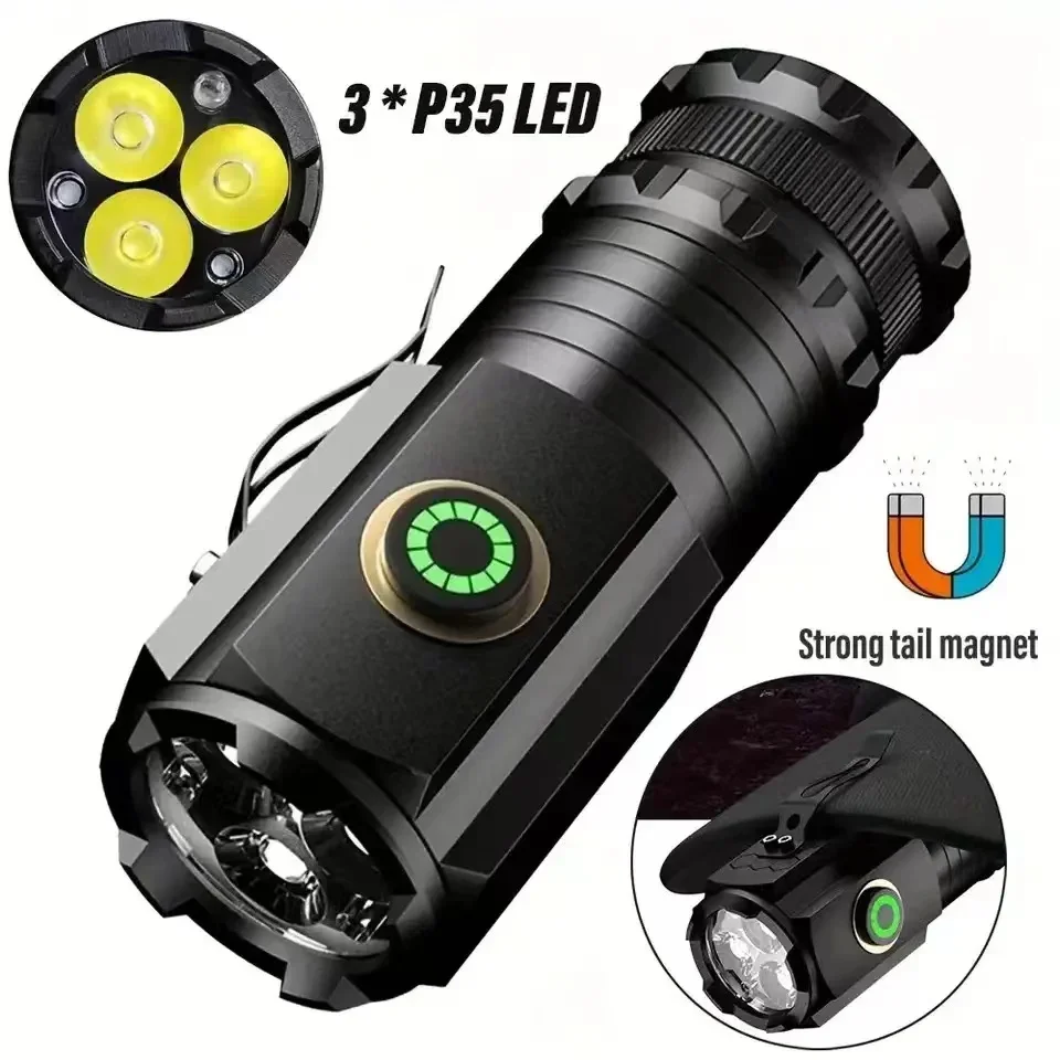 3 F350 LED-Mini-Taschenlampe, leistungsstarke wiederaufladbare 18350-Batterie-Taschenlampe, SST20, 2000 lm, Lampe mit Schwanzmagnet, taktische Laterne Image